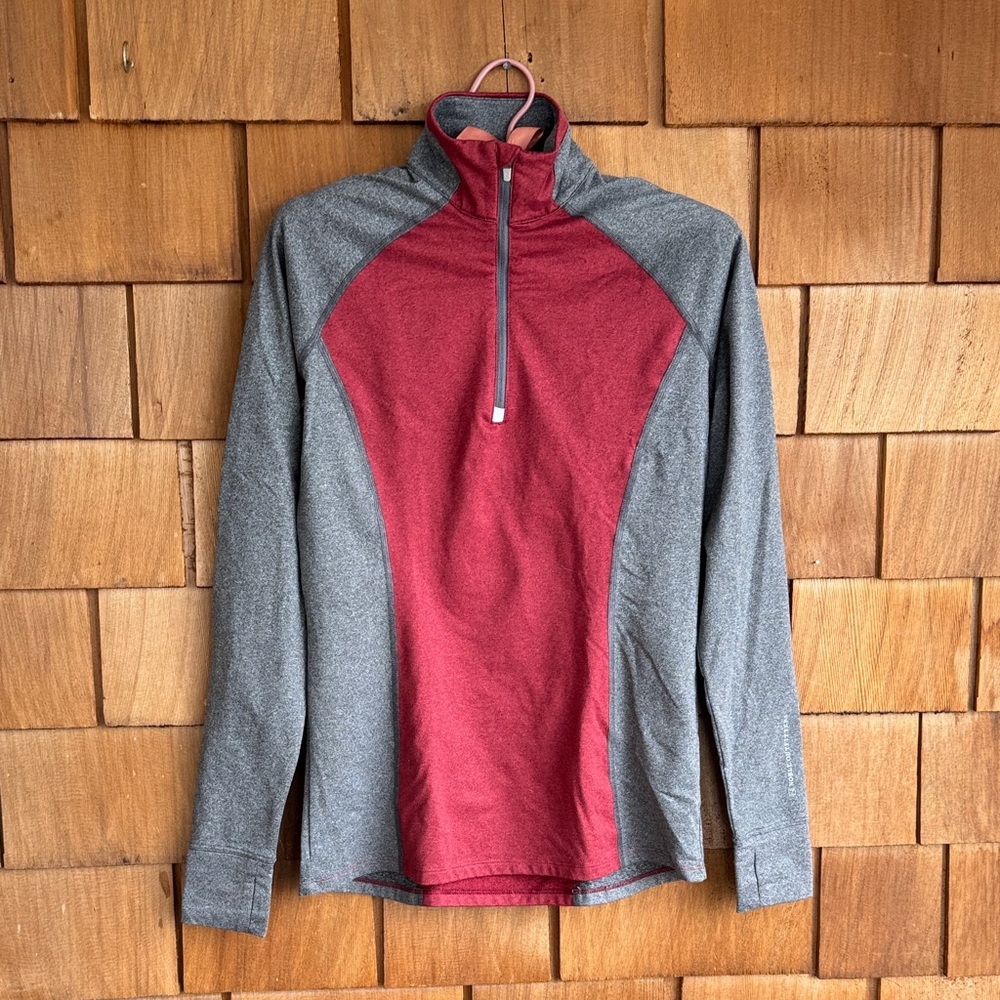 Women's Half-Zip Pullover Top - Red and Gray